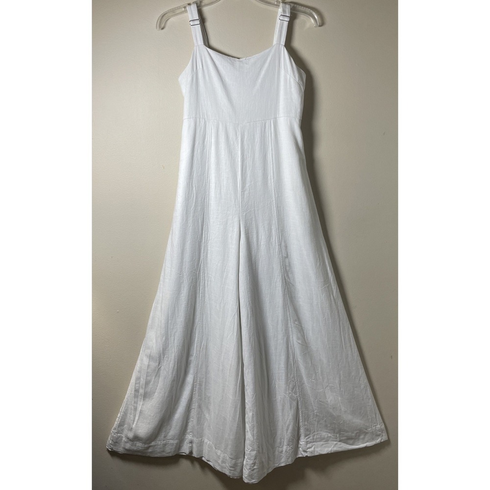 Express White Linen Blend Wide Leg Palazzo Jumpsuit Women's X Small Zip Back